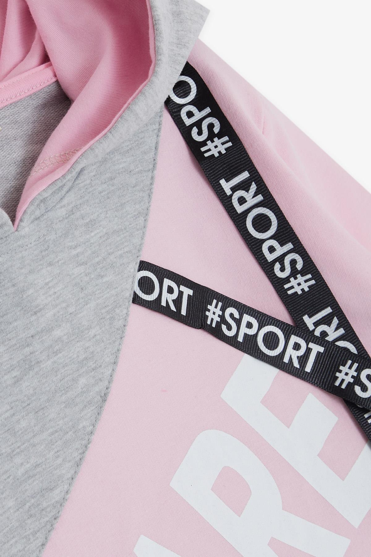 BARMY Kız Çocuk Sweatshirt Kapüşonlu Aksesuarlı Yazı Baskılı Açık Gri Melanj (8-12 Yaş)