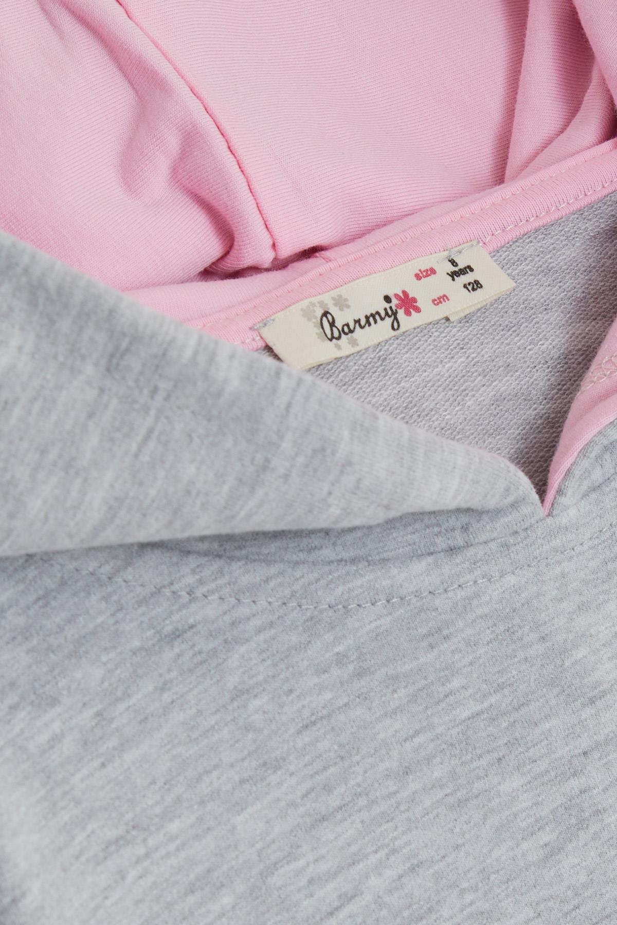 BARMY Kız Çocuk Sweatshirt Kapüşonlu Aksesuarlı Yazı Baskılı Açık Gri Melanj (8-12 Yaş)