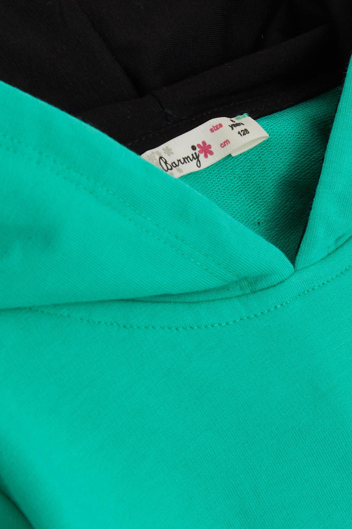 BARMY Kız Çocuk Sweatshirt Kapüşonlu Aksesuarlı Yazı Baskılı Yeşil (8-12 Yaş)