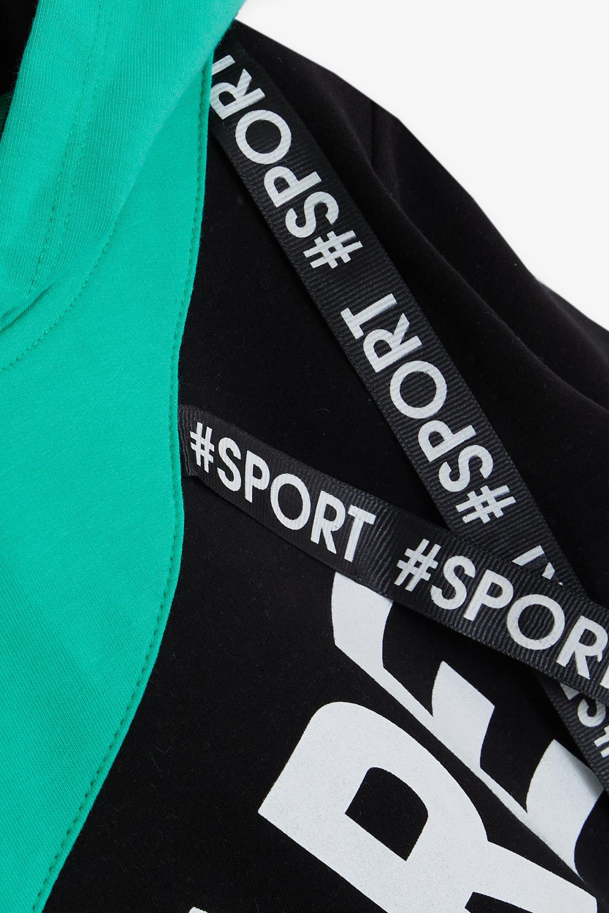 BARMY Kız Çocuk Sweatshirt Kapüşonlu Aksesuarlı Yazı Baskılı Yeşil (8-12 Yaş)