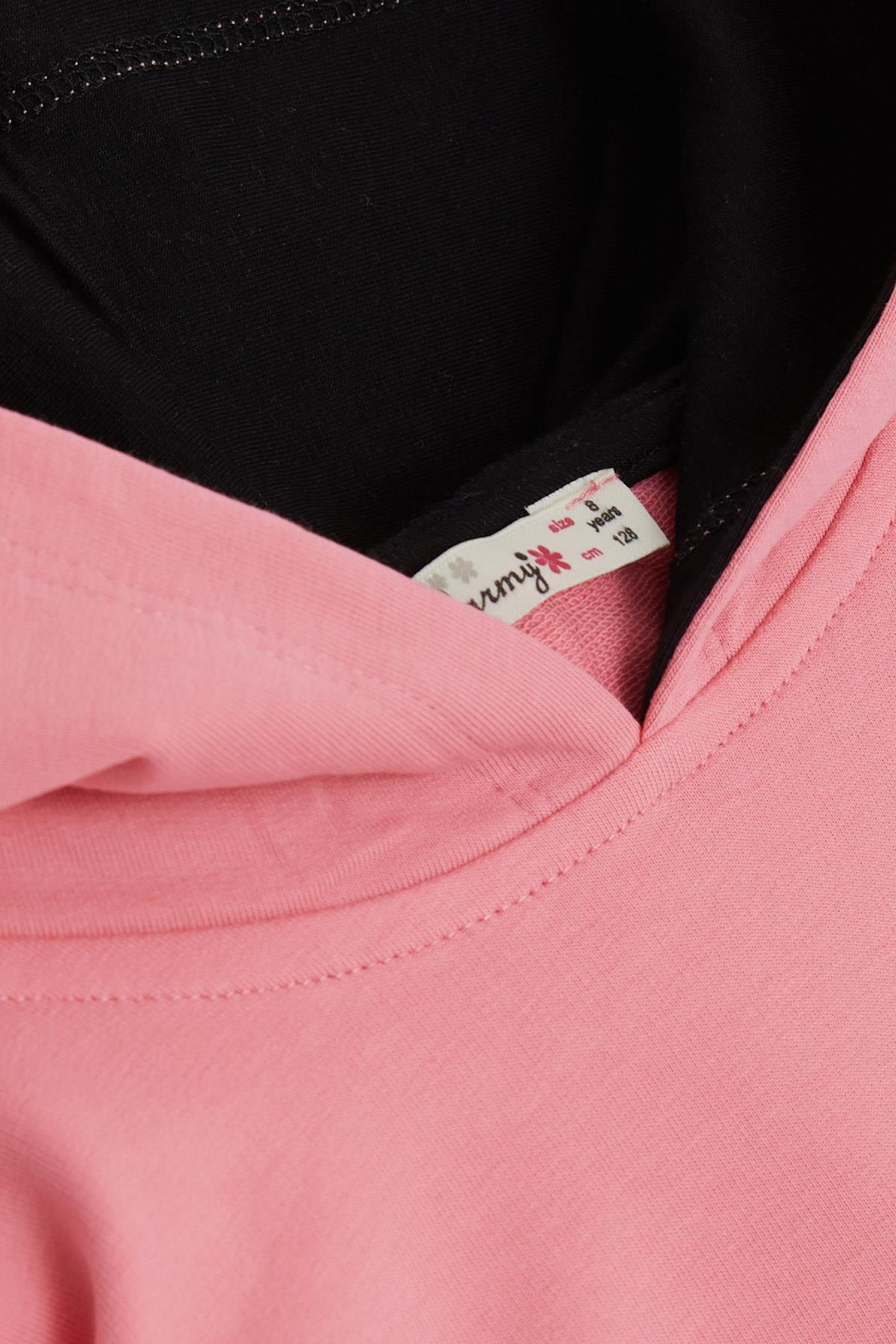 BARMY Kız Çocuk Sweatshirt Kapüşonlu Aksesuarlı Yazı Baskılı Pembe (8-12 Yaş)