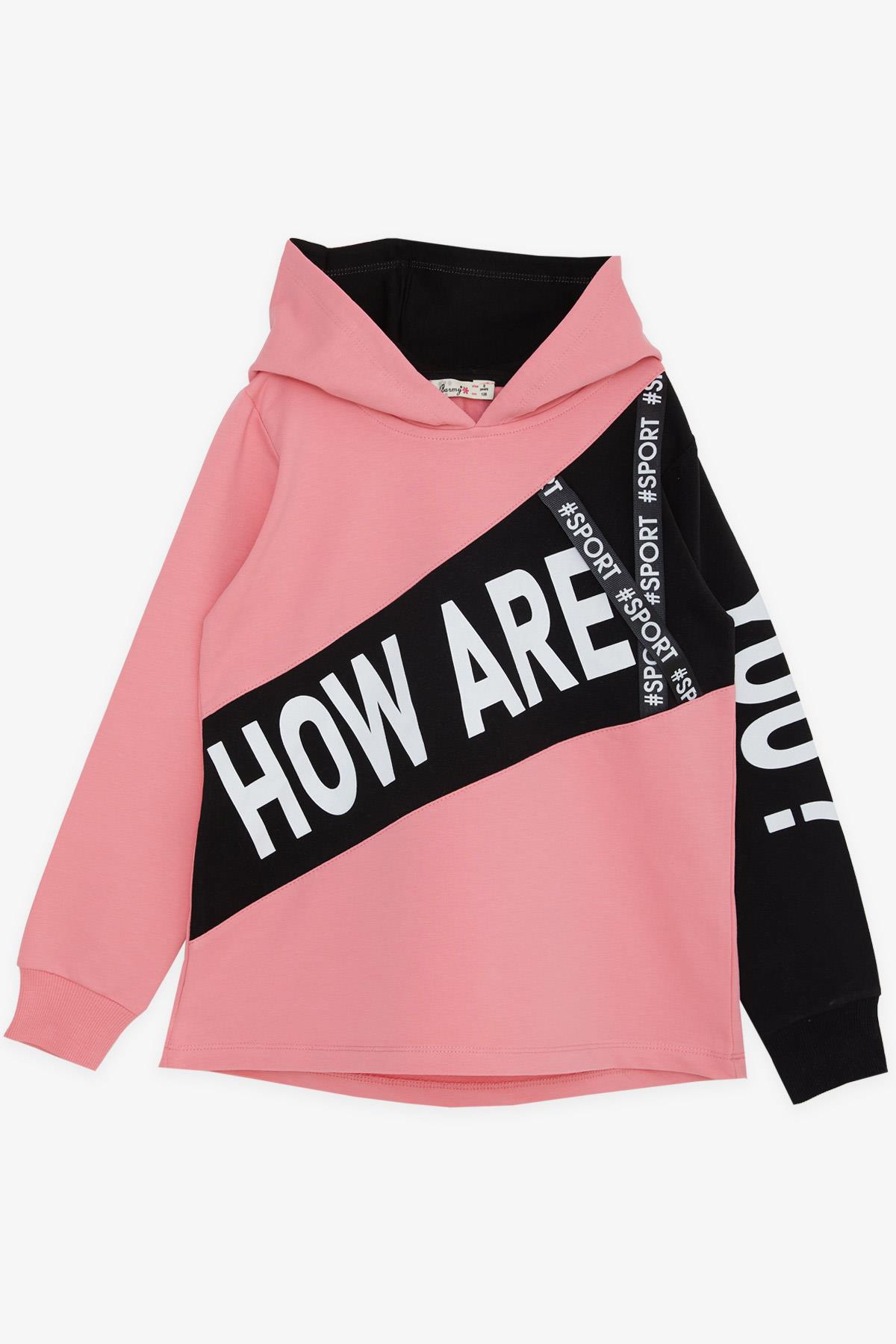 BARMY Kız Çocuk Sweatshirt Kapüşonlu Aksesuarlı Yazı Baskılı Pembe (8-12 Yaş)