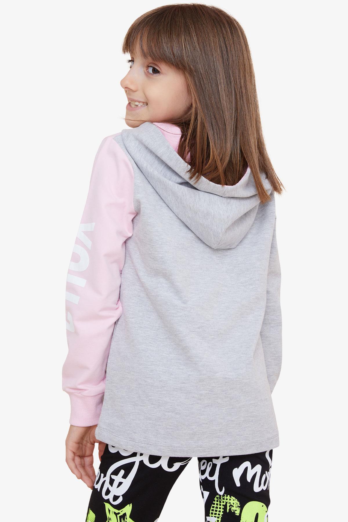 Barmy Kız Çocuk Sweatshirt Kapüşonlu Aksesuarlı Yazı Baskılı Açık Gri Melanj (11-12 Yaş)