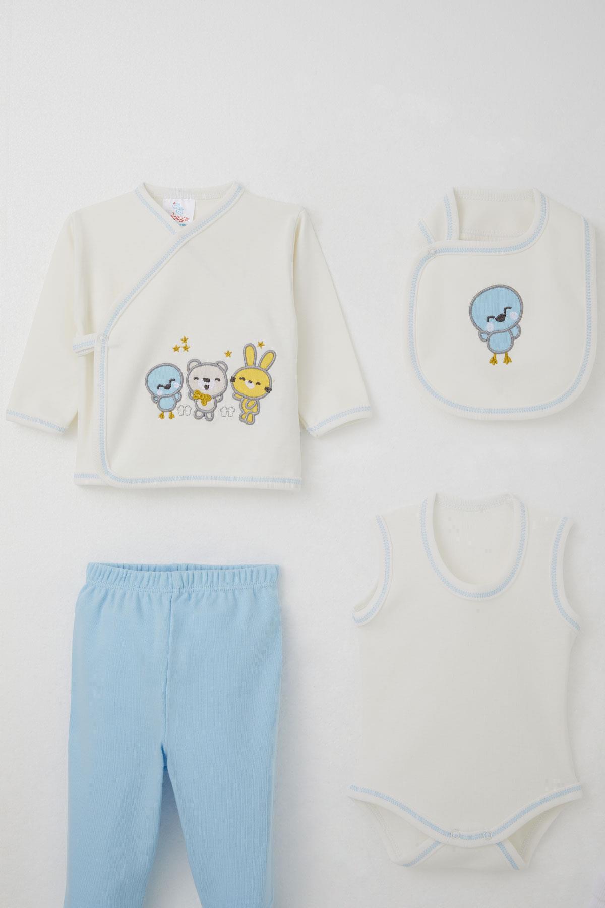 Bebeğiz Erkek Bebek Hastane Çıkışı 10 lu Sevimli Hayvancıklar Nakışlı Beyaz (0-3 Ay)