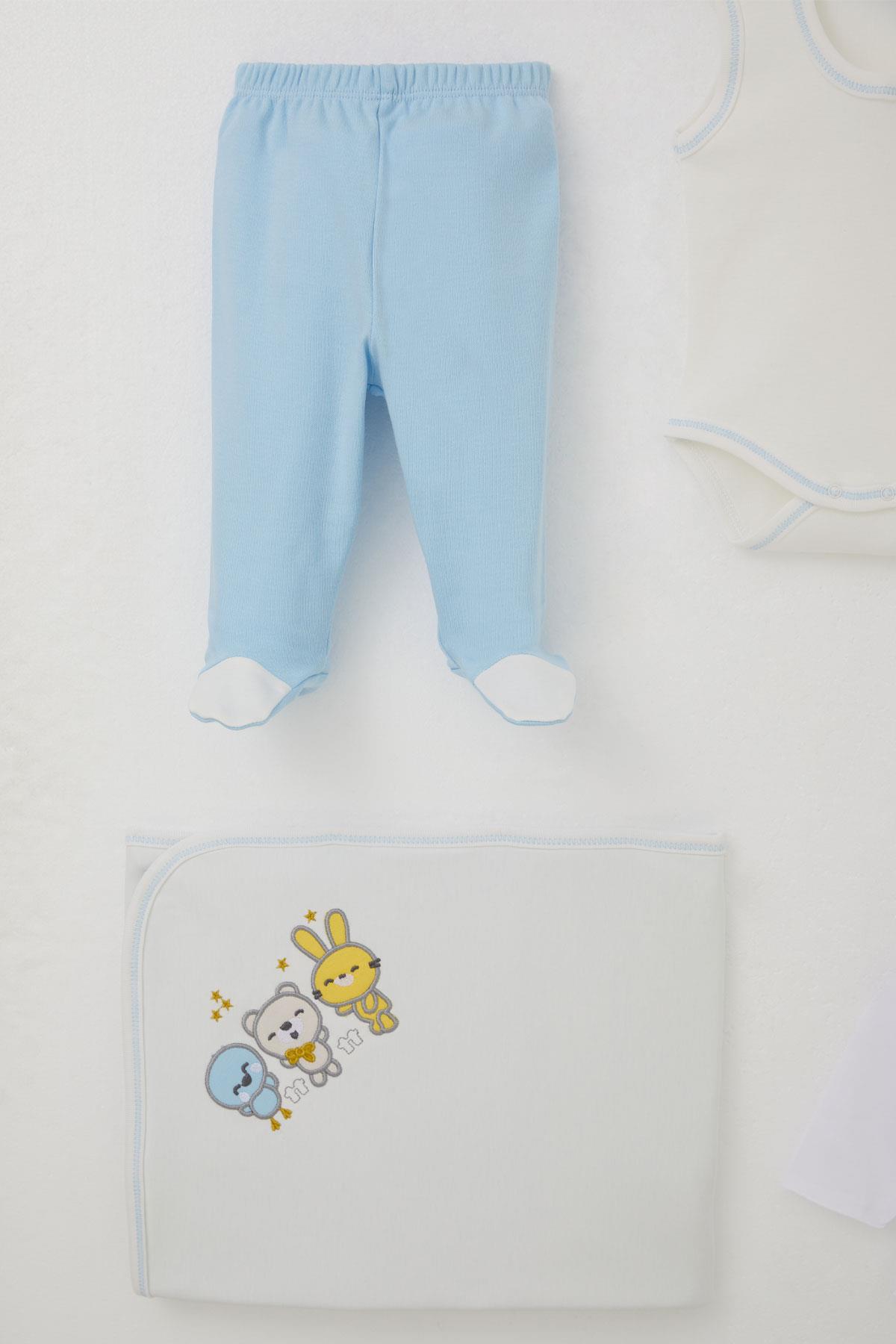 Bebeğiz Erkek Bebek Hastane Çıkışı 10 lu Sevimli Hayvancıklar Nakışlı Beyaz (0-3 Ay)