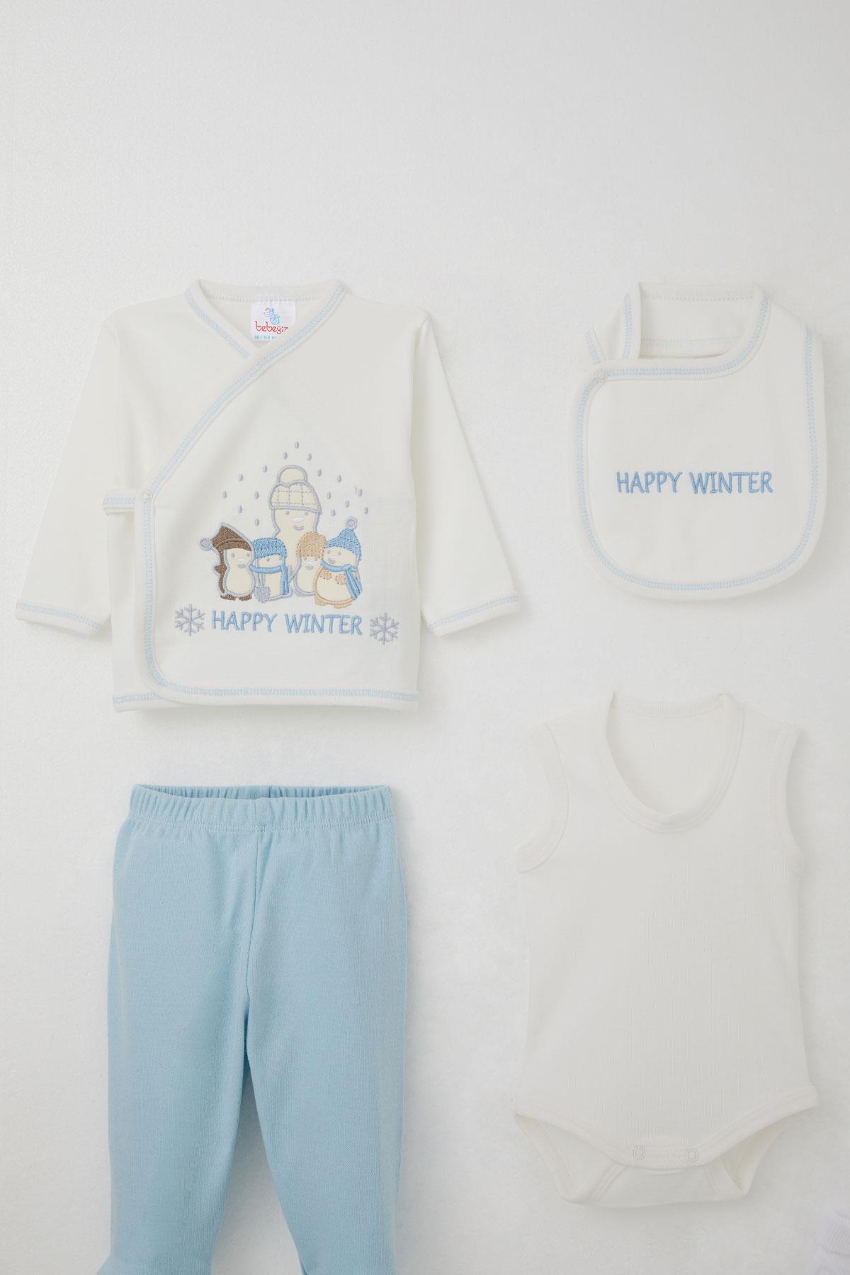 Bebeğiz Erkek Bebek Hastane Çıkışı 10 lu Kış Temalı Kardan Adam Ailesi Nakışlı Beyaz (0-3 Ay)