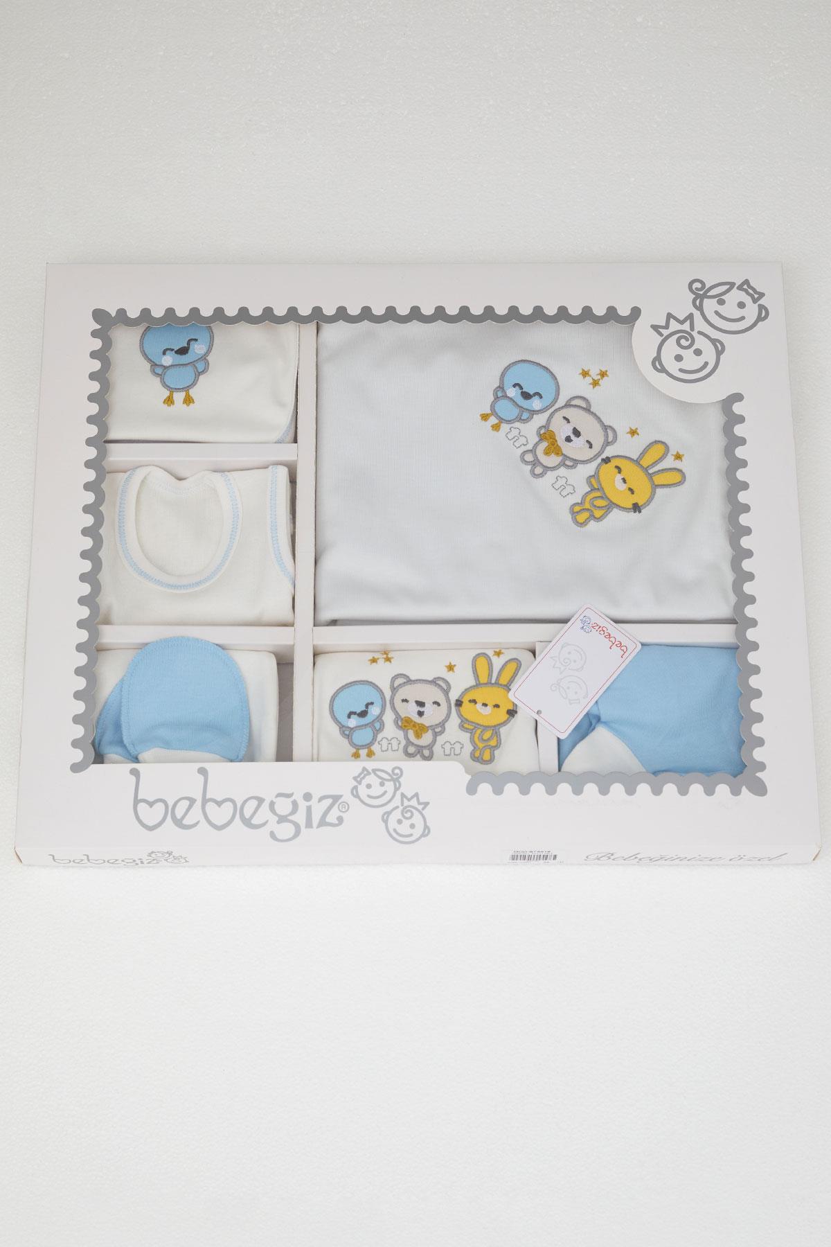Bebeğiz Erkek Bebek Hastane Çıkışı 10 lu Sevimli Hayvancıklar Nakışlı Beyaz (0-3 Ay)