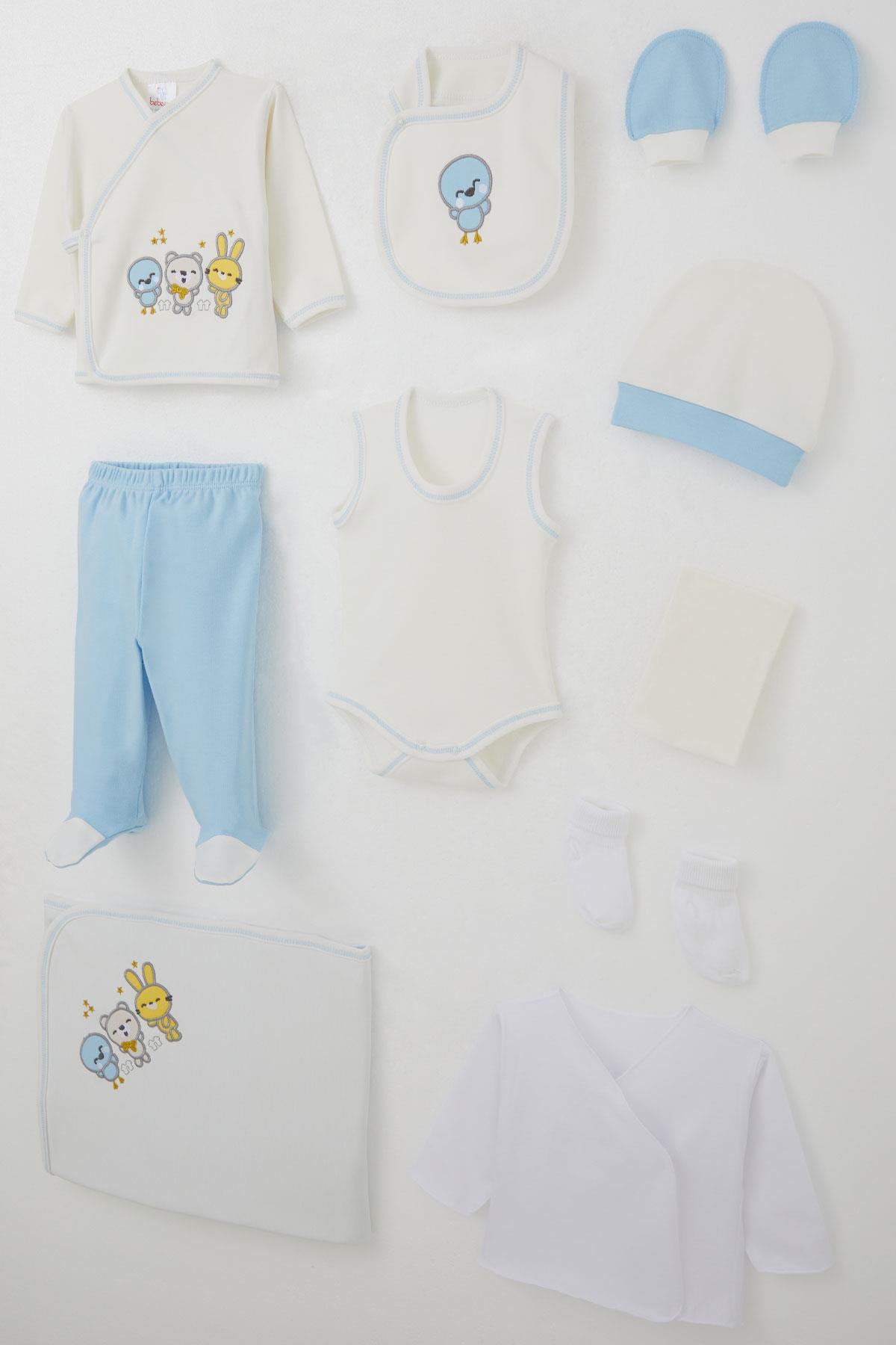 Bebeğiz Erkek Bebek Hastane Çıkışı 10 lu Sevimli Hayvancıklar Nakışlı Beyaz (0-3 Ay)