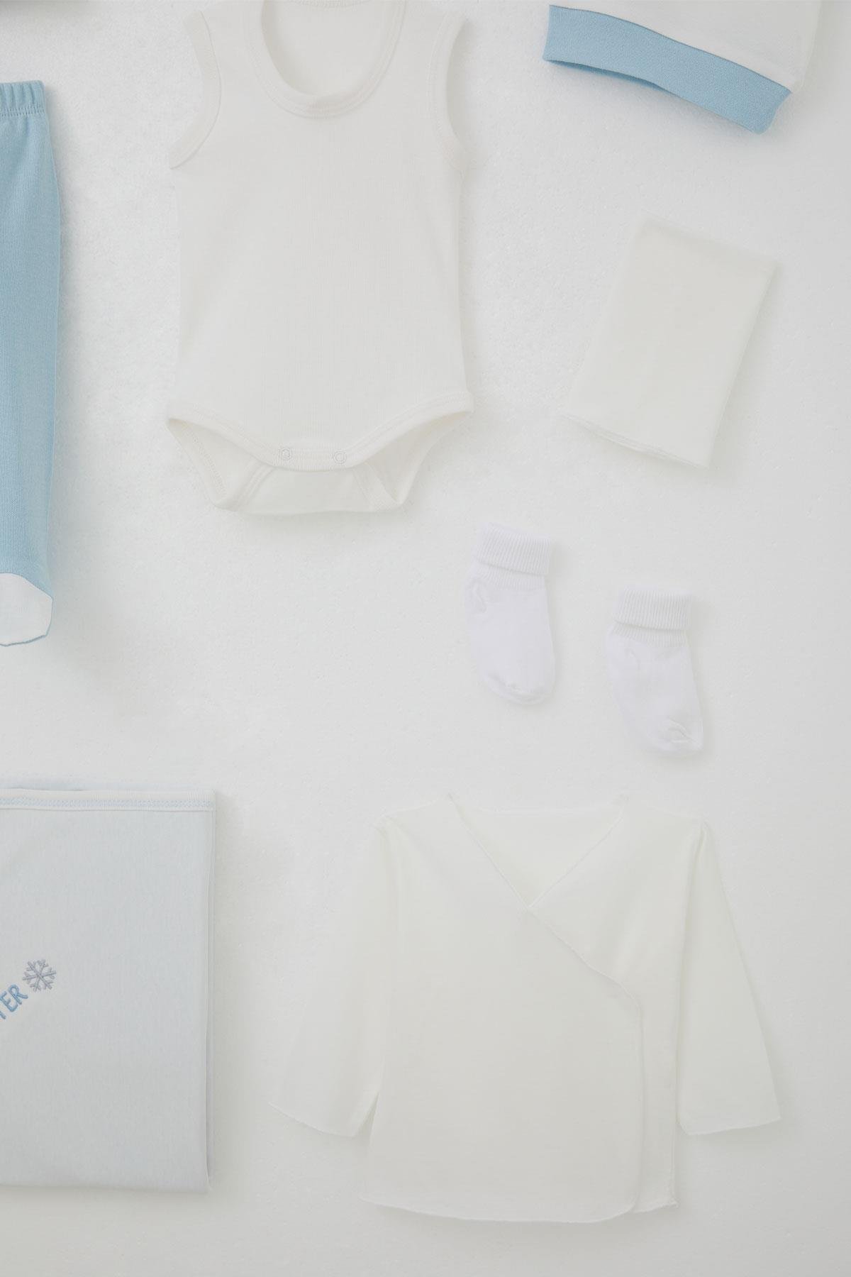 Bebeğiz Erkek Bebek Hastane Çıkışı 10 lu Kış Temalı Kardan Adam Ailesi Nakışlı Beyaz (0-3 Ay)