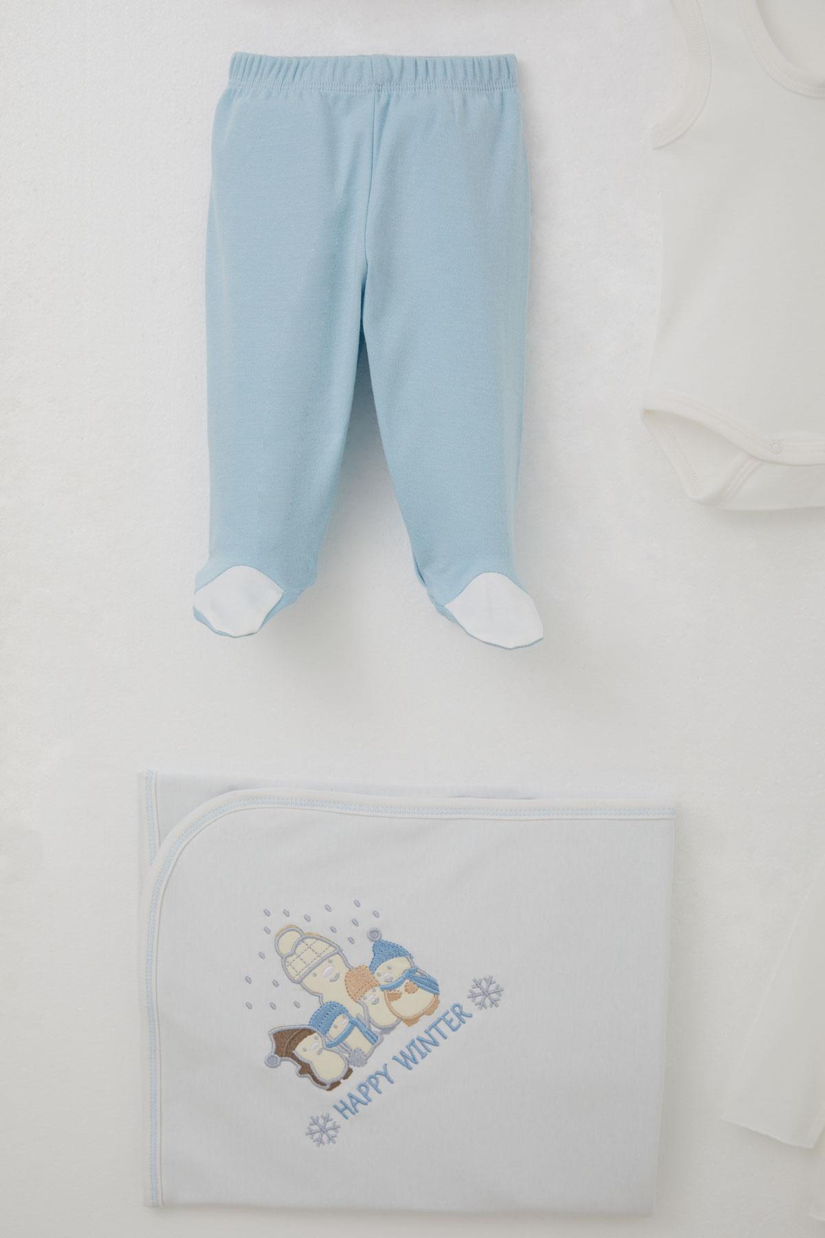 Bebeğiz Erkek Bebek Hastane Çıkışı 10 lu Kış Temalı Kardan Adam Ailesi Nakışlı Beyaz (0-3 Ay)