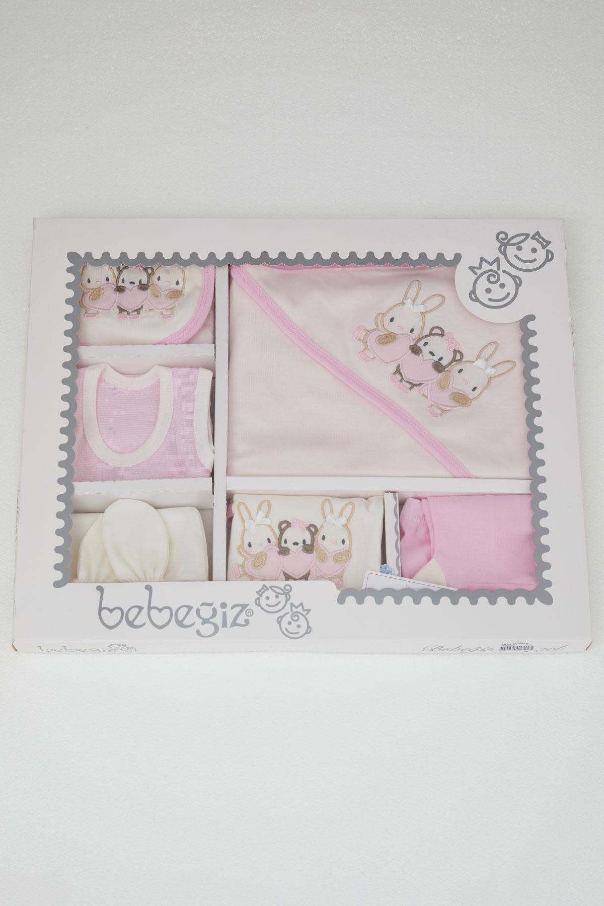 Bebeğiz Kız Bebek Hastane Çıkışı 10 lu Sevimli Hayvancık Nakışlı Fiyonklu Ekru (0-3 Ay)
