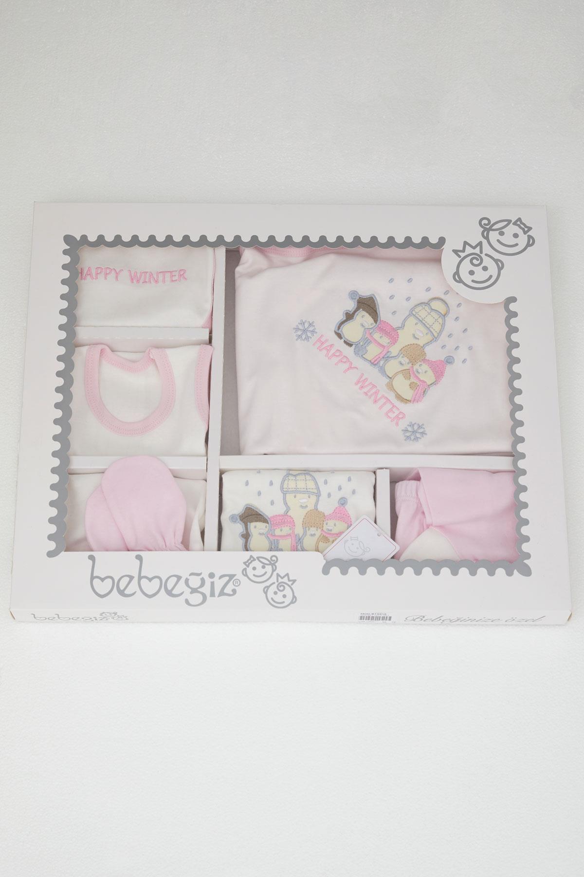 Bebeğiz Kız Bebek Hastane Çıkışı 10 lu Kış Temalı Kardan Adam Ailesi Nakışlı Ekru (0-3 Ay)