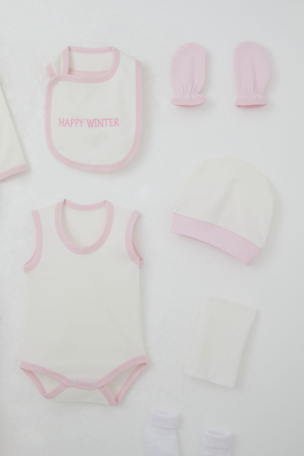 Bebeğiz Kız Bebek Hastane Çıkışı 10 lu Kış Temalı Kardan Adam Ailesi Nakışlı Ekru (0-3 Ay)