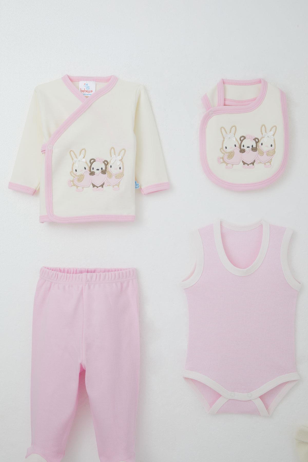 Bebeğiz Kız Bebek Hastane Çıkışı 10 lu Sevimli Hayvancık Nakışlı Fiyonklu Ekru (0-3 Ay)