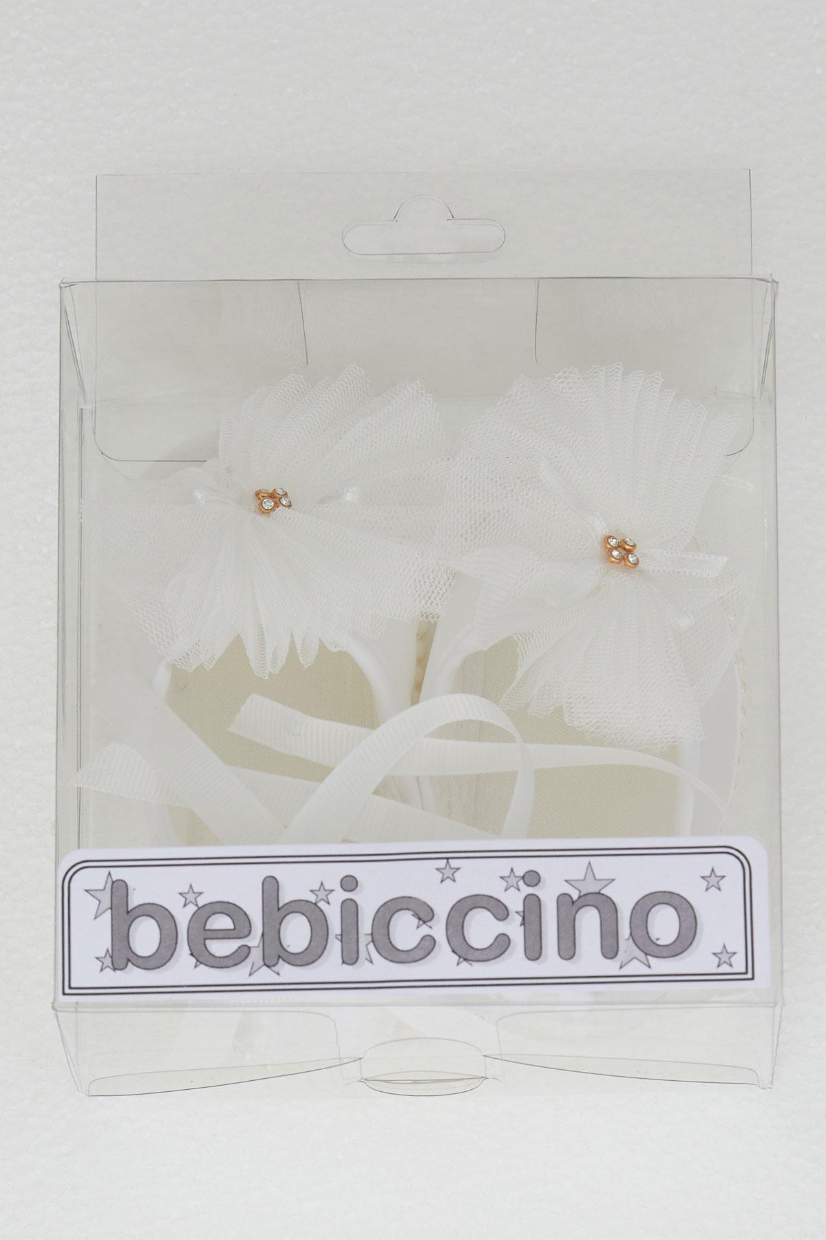 Bebiccino Kız Bebek Bilekten Bağlamalı İncili Patik Tüllü Beyaz (0-6 Ay)