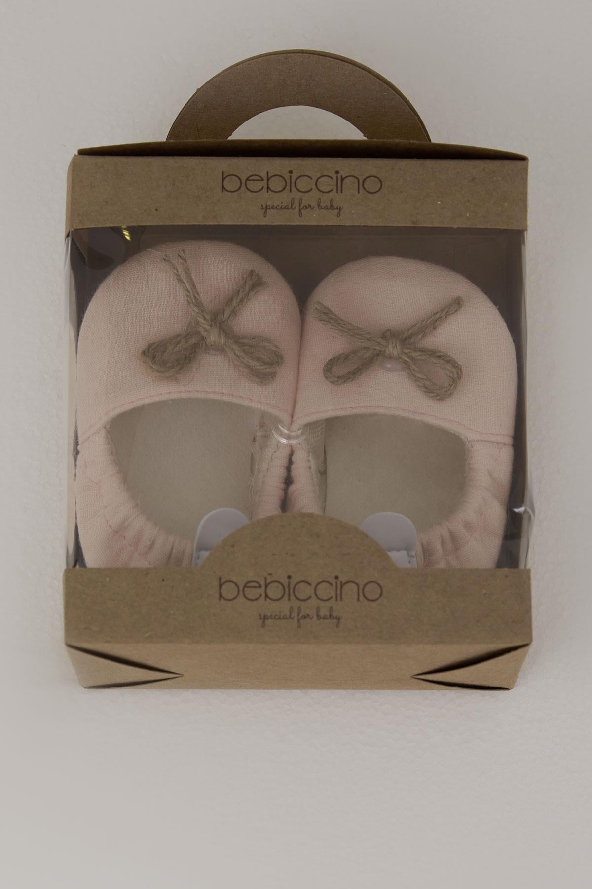 Bebiccino Kız Bebek Muslin Patik Ayakkabı Jüt İp Fiyonk Aksesuarlı Pudra (18-19 Numara)