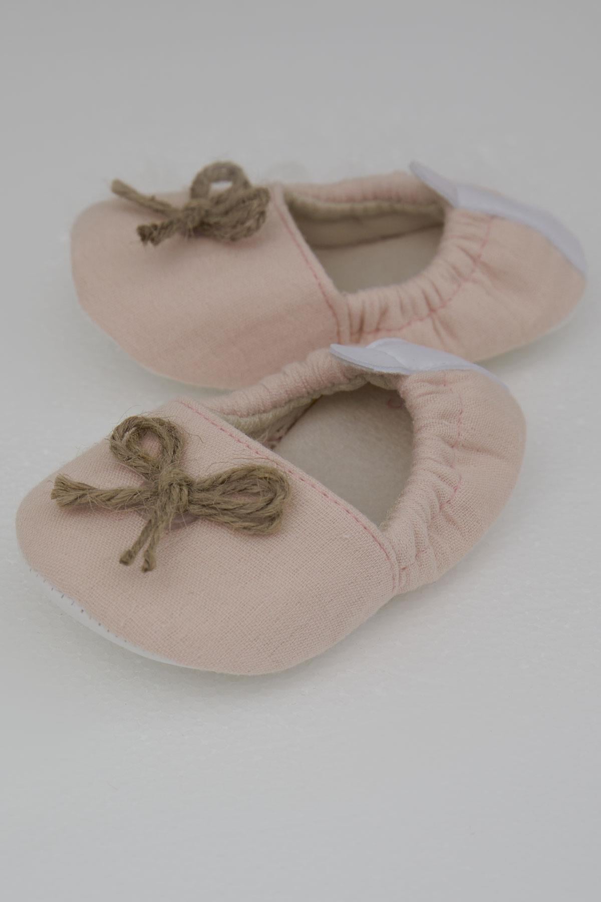 Bebiccino Kız Bebek Muslin Patik Ayakkabı Jüt İp Fiyonk Aksesuarlı Pudra (18-19 Numara)