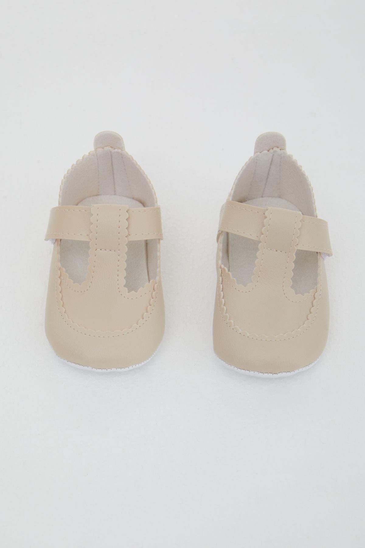 Bebiccino Kız Bebek Patik Ayakkabı Cırtlı Bej (18 Numara-19 Numara)