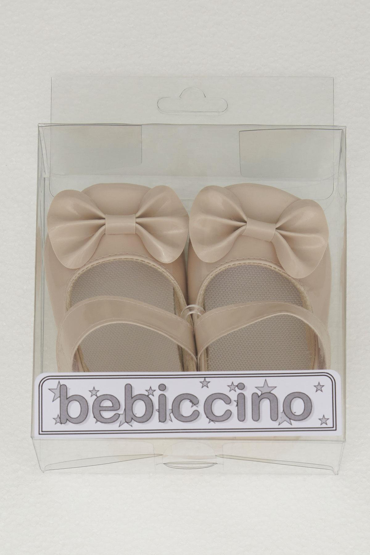 Bebiccino Kız Bebek Rugan Babet Ayakkabı Fiyonklu Cırtlı Bej (18 Numara-19 Numara)
