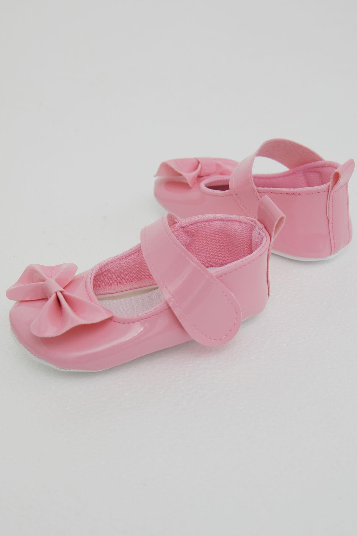 Bebiccino Kız Bebek Rugan Babet Ayakkabı Fiyonklu Cırtlı Pembe (18 Numara-19 Numara)