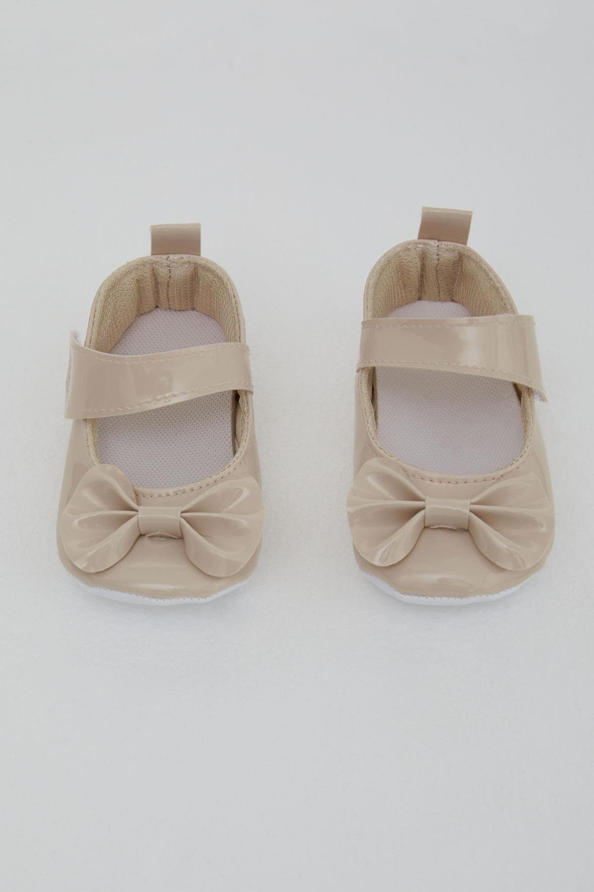 Bebiccino Kız Bebek Rugan Babet Ayakkabı Fiyonklu Cırtlı Bej (18 Numara-19 Numara)