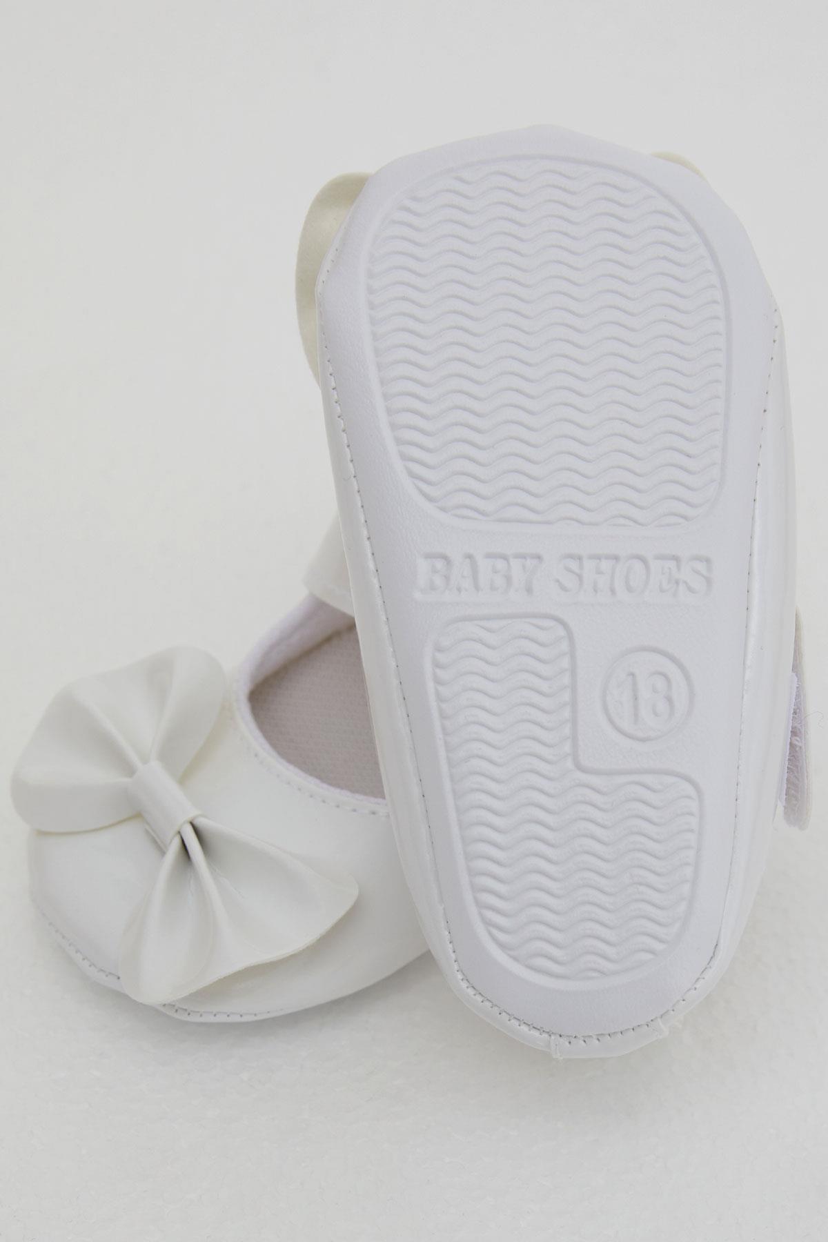 Bebiccino Kız Bebek Rugan Babet Ayakkabı Fiyonklu Cırtlı Beyaz (18 Numara-19 Numara)