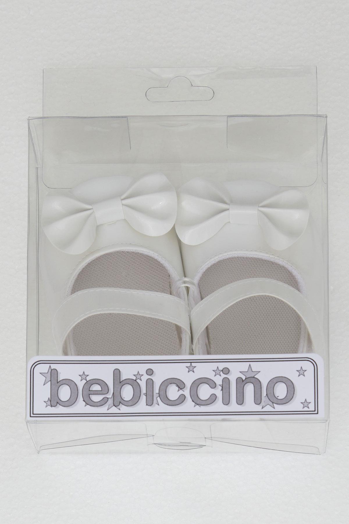 Bebiccino Kız Bebek Rugan Babet Ayakkabı Fiyonklu Cırtlı Beyaz (18 Numara-19 Numara)
