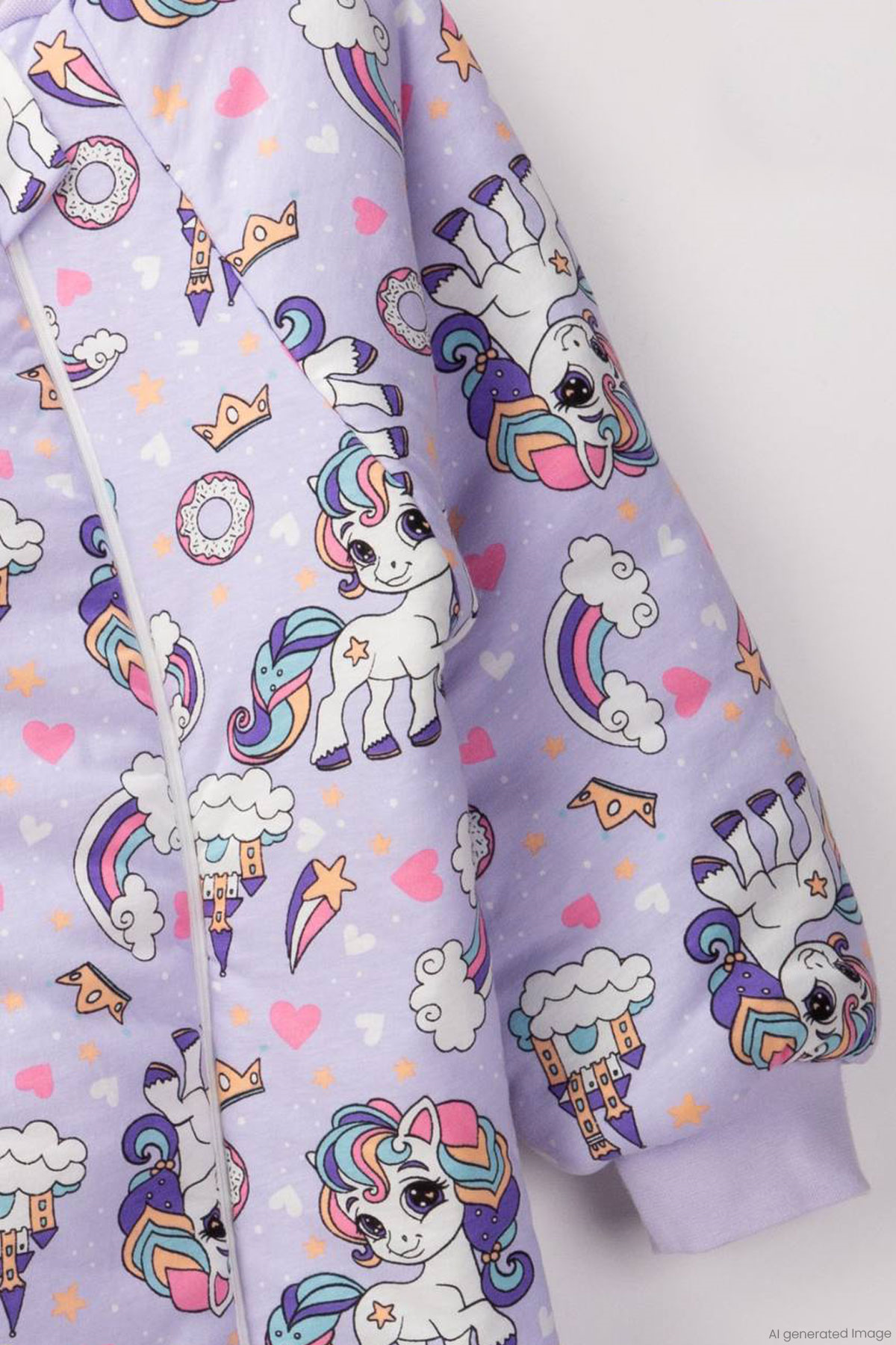 Begi Kız Çocuk Uyku Tulumu Sevimli Unicorn & Şato Desenli Lila (2-8 Yaş)