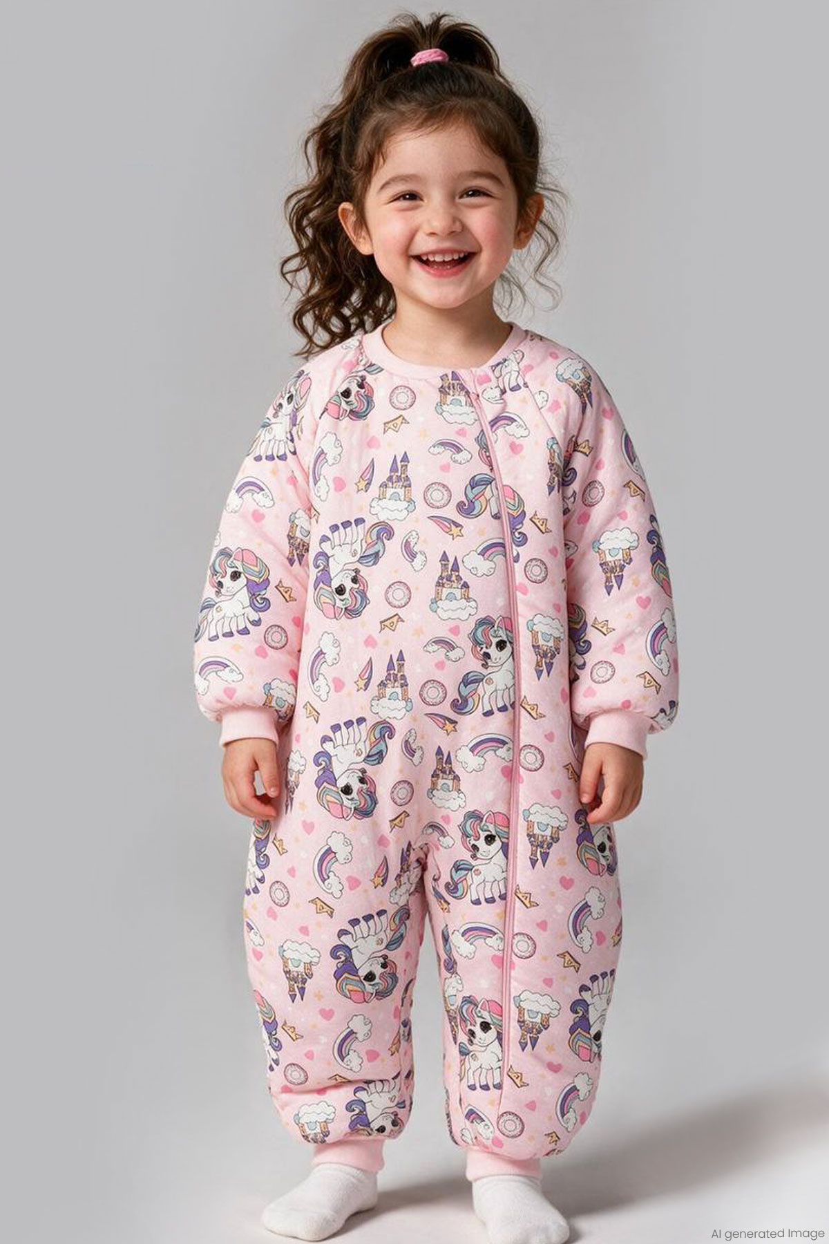 Begi Kız Çocuk Uyku Tulumu Sevimli Unicorn & Şato Desenli Pembe (2-8 Yaş)