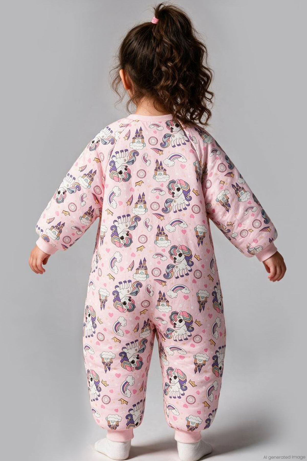 Begi Kız Çocuk Uyku Tulumu Sevimli Unicorn & Şato Desenli Pembe (2-8 Yaş)