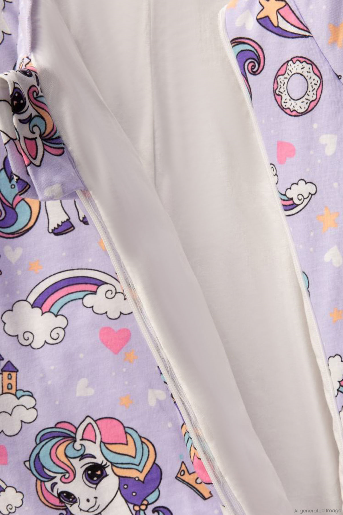 Begi Kız Çocuk Uyku Tulumu Sevimli Unicorn & Şato Desenli Lila (2-8 Yaş)