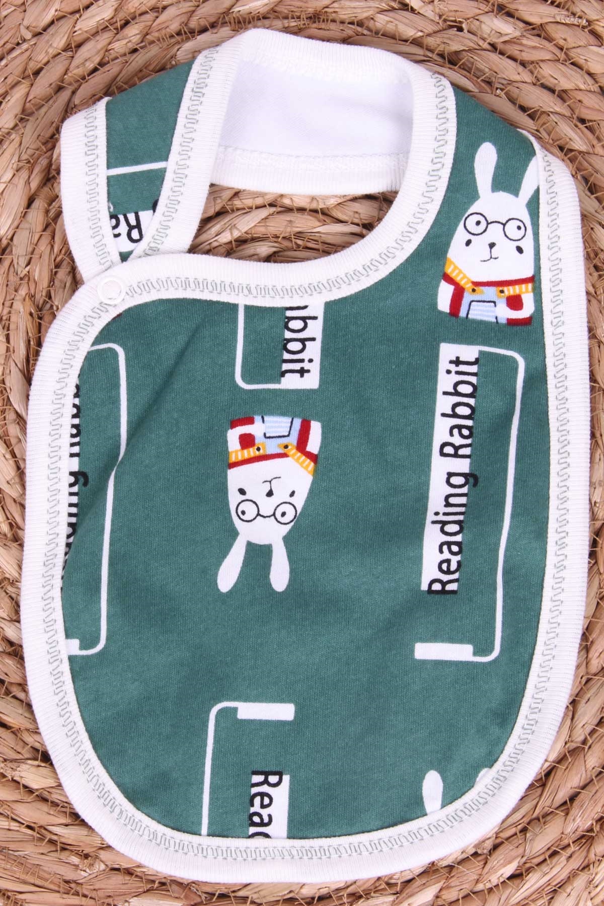 Breeze Bebek Mama Önlüğü Gözlüklü Tavşan Desenli Koyu Yeşil (Standart)