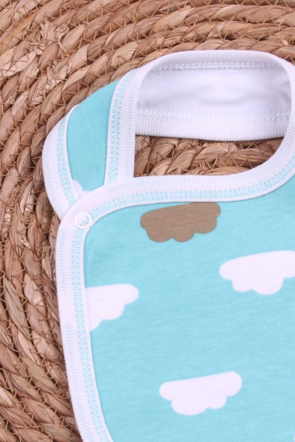 Breeze Bebek Mama Önlüğü Renkli Bulut Desenli Su Yeşili