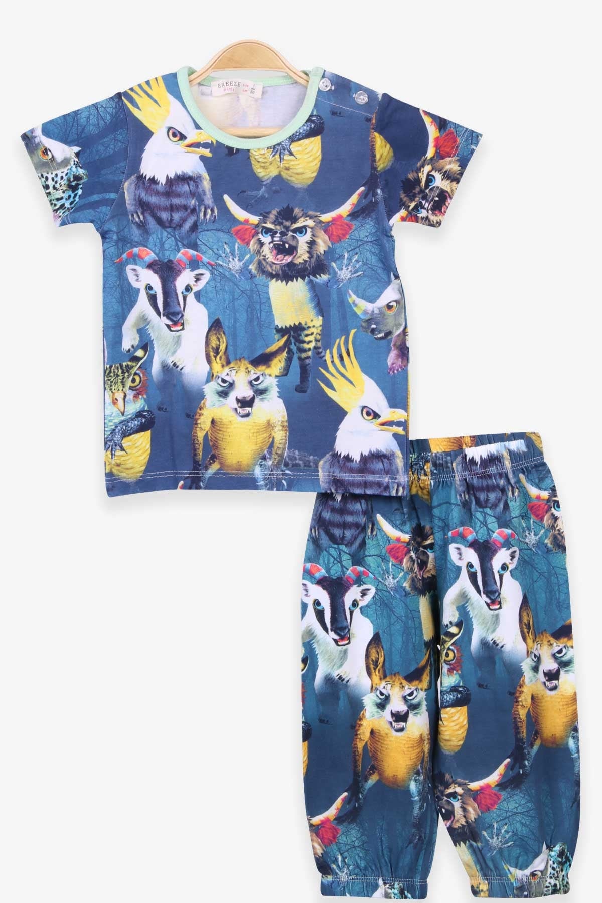 Breeze Bebek Pijama Takımı Vahşi Doğa Temalı Petrol Yeşili (9 Ay-3 Yaş)