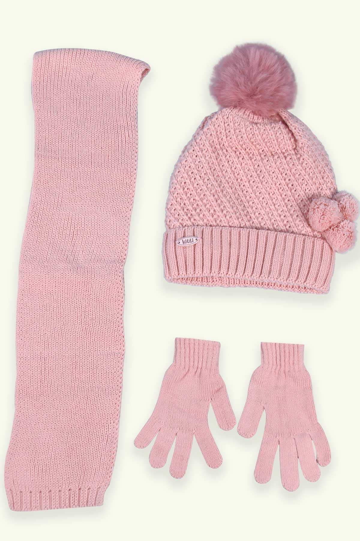Breeze Çocuk Atkı Bere Takımı 3 lü Set Gülkurusu (4-8 Yaş)