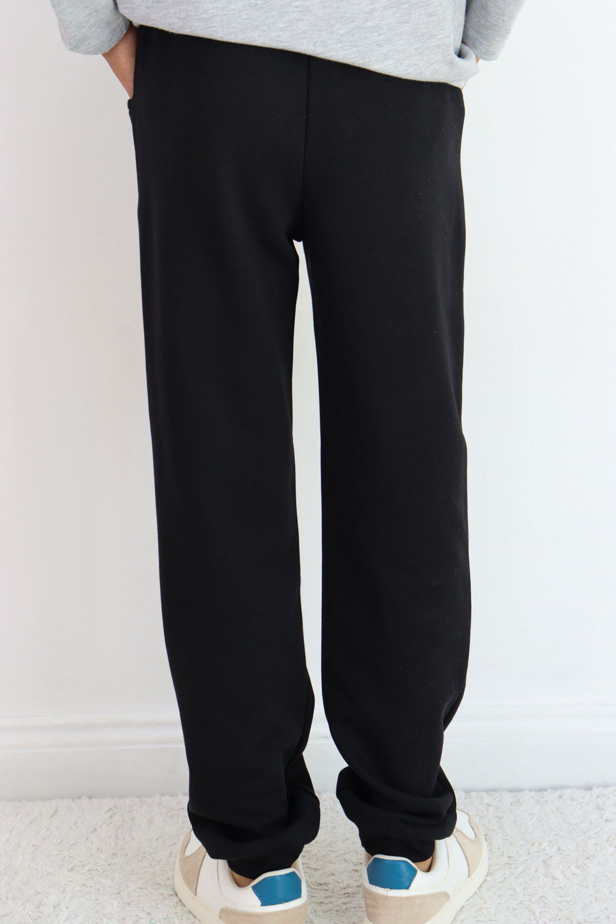 Breeze Çocuk Eşofman Altı Unisex Bağcıklı Cepli Düz Renk Siyah (10-14 Yaş)