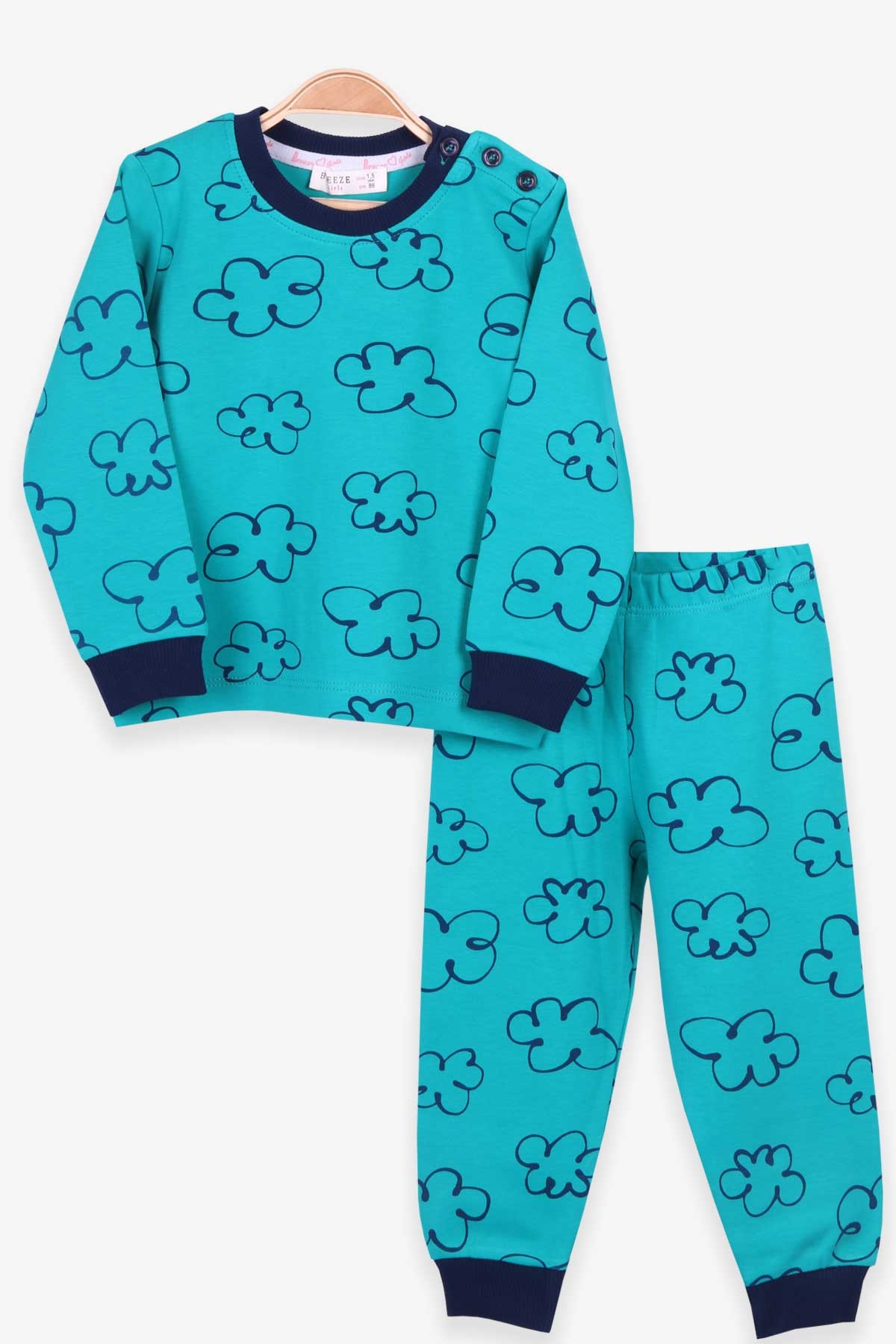 Breeze Çocuk Pijama Takımı Bulut Desenli Yeşil (1.5-5 Yaş)