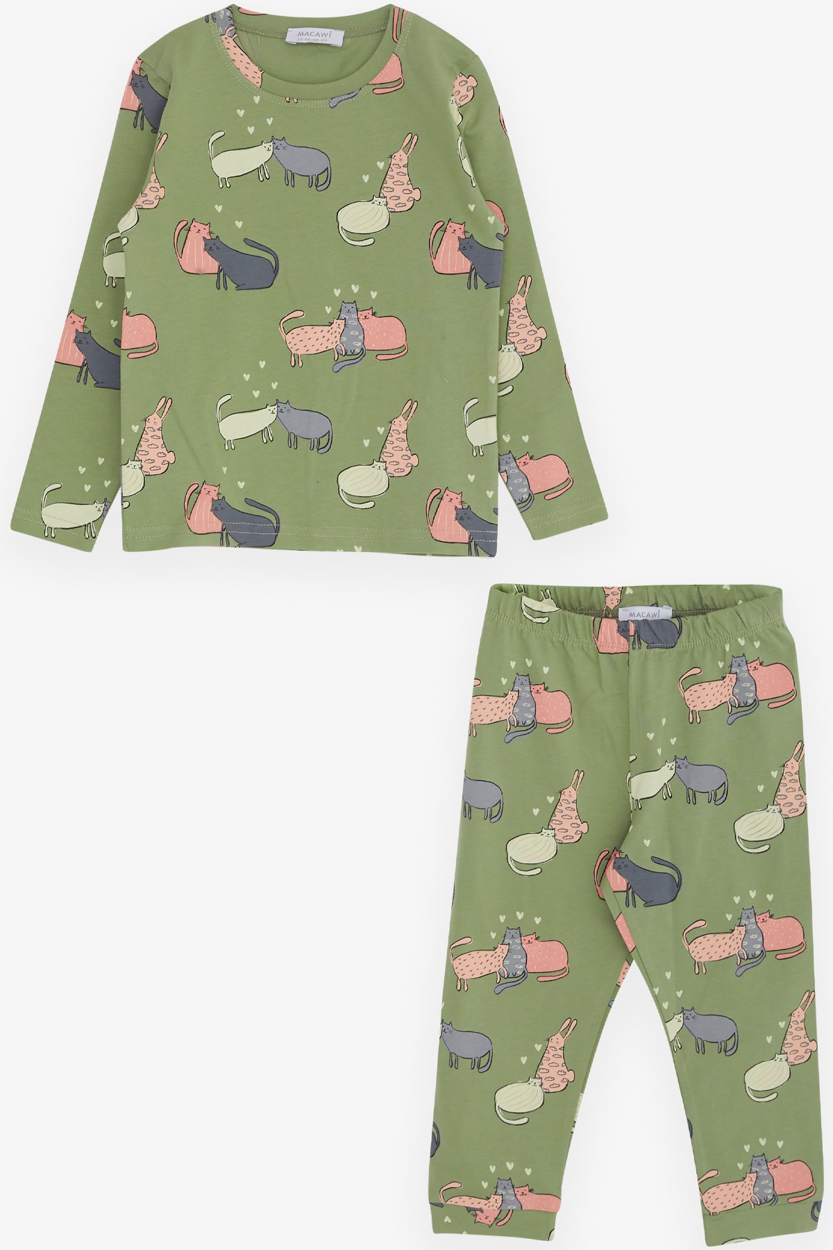 Breeze Çocuk Pijama Takımı Kedicik Desenli Mint Yeşili (3-7 Yaş)