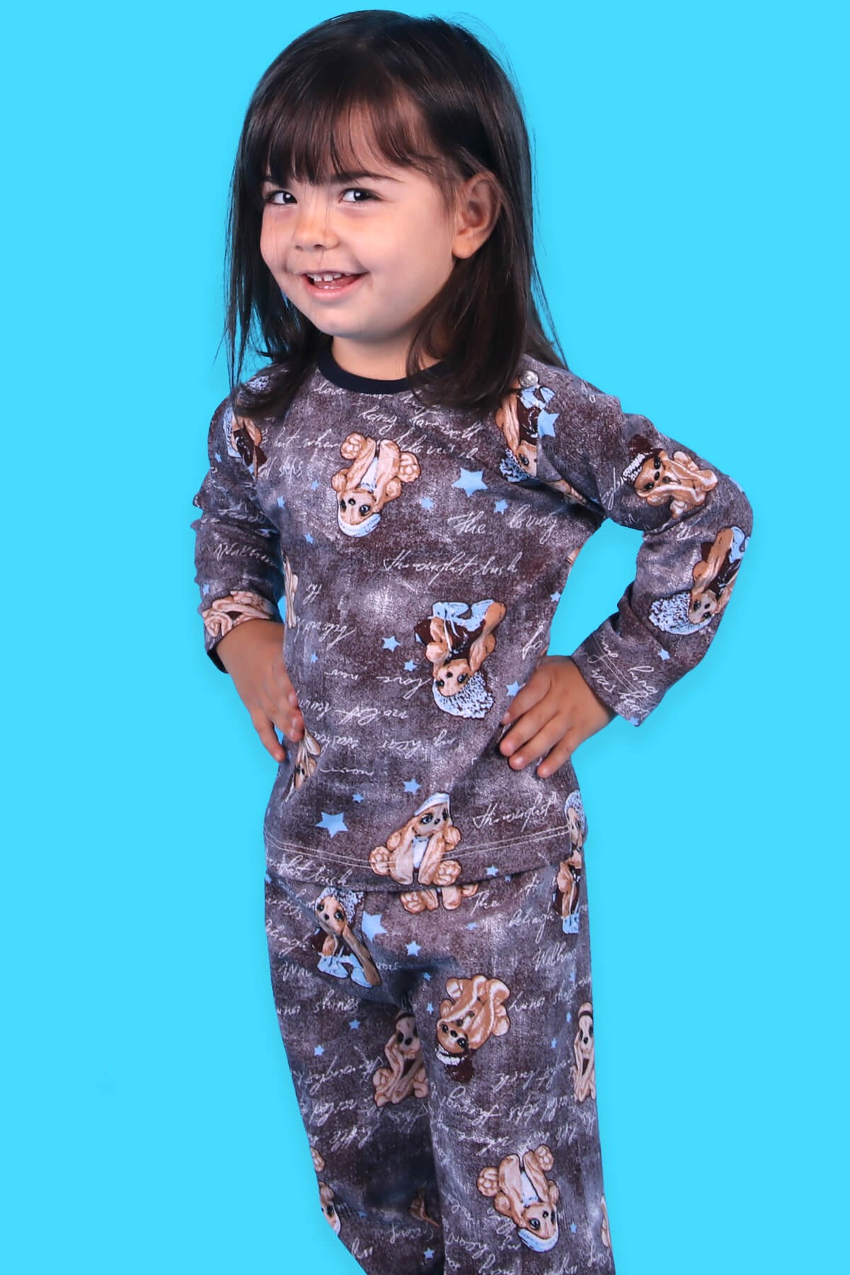Breeze Çocuk Pijama Takımı Köpek Desenli Füme (1-4 Yaş)