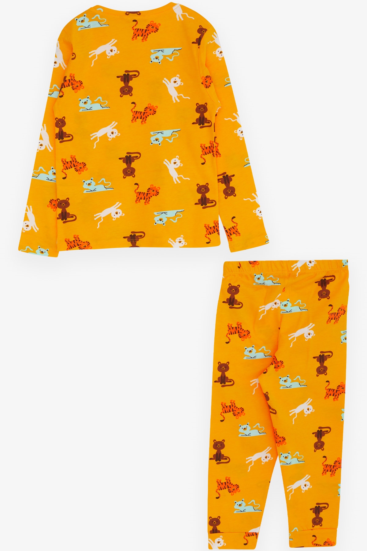 Breeze Çocuk Pijama Takımı Neşeli Kedicik Desenli Hardal Sarı (3-7 Yaş)