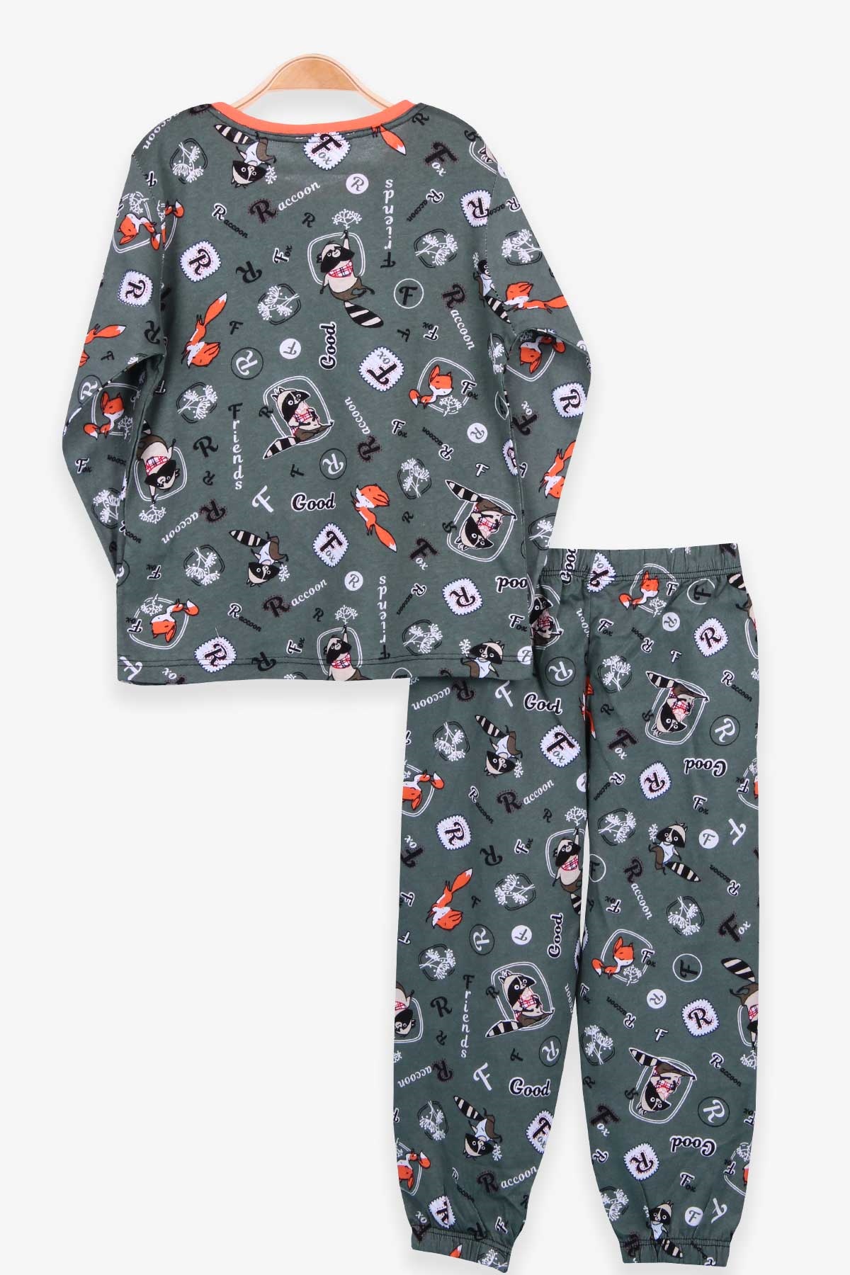 Breeze Çocuk Pijama Takımı Rakun Desenli Yeşil (4-8 Yaş)