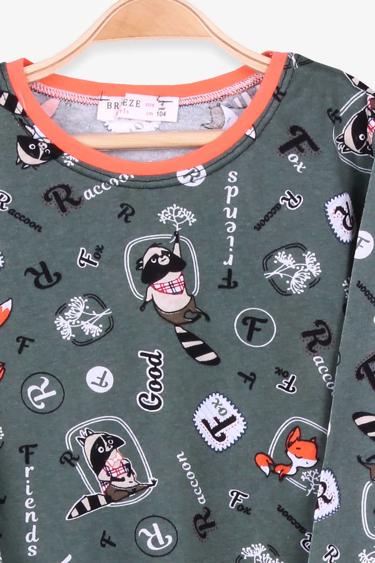 Breeze Çocuk Pijama Takımı Rakun Desenli Yeşil (4-8 Yaş)