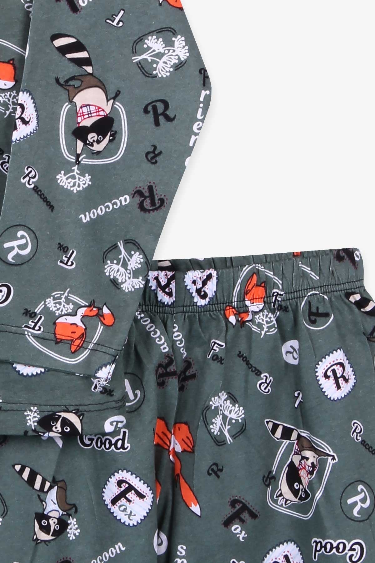 Breeze Çocuk Pijama Takımı Rakun Desenli Yeşil (4-8 Yaş)
