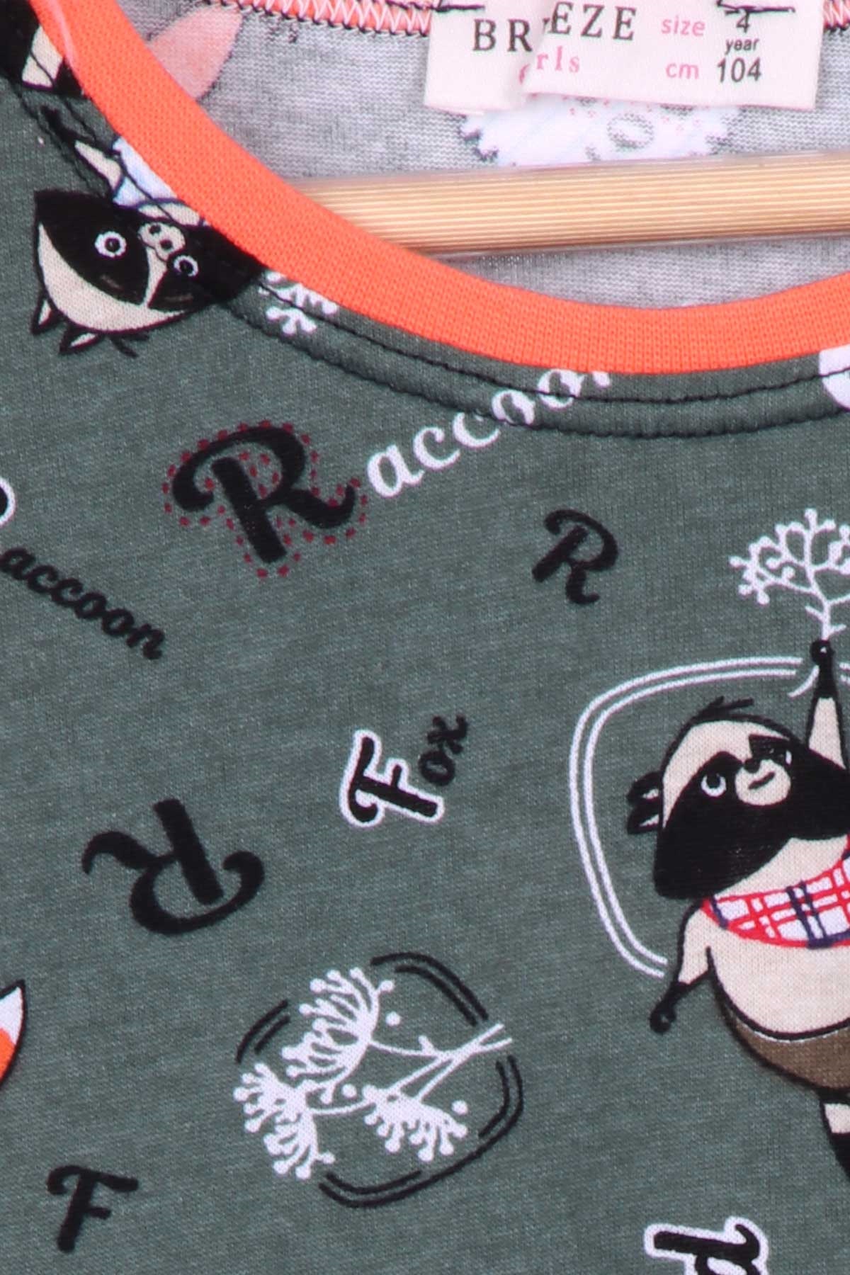 Breeze Çocuk Pijama Takımı Rakun Desenli Yeşil (4-8 Yaş)