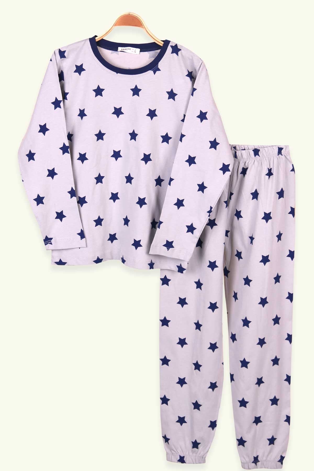 Breeze Çocuk Pijama Takımı Yıldız Desenli Gri (9-12 Yaş)