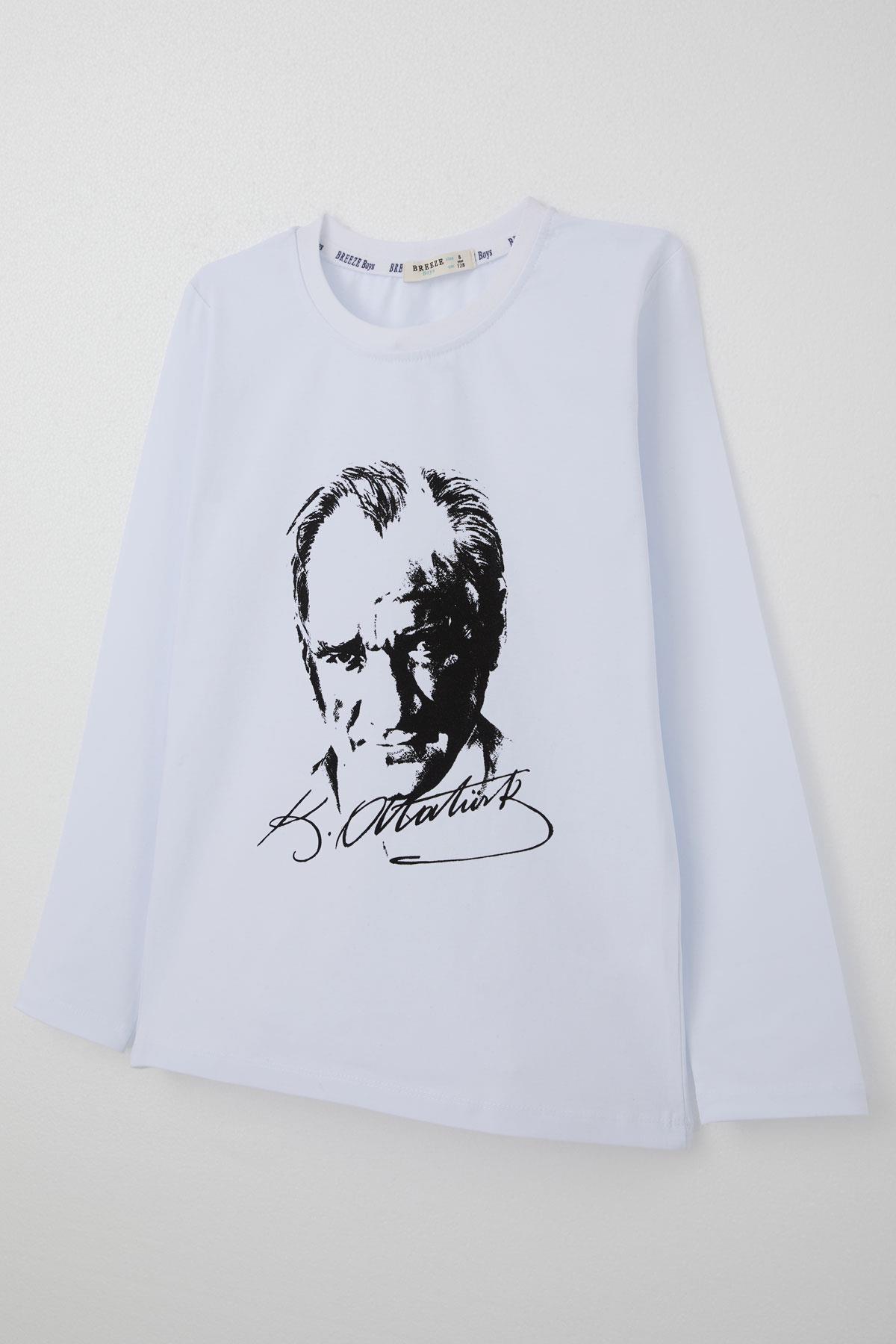 Breeze Çocuk Uzun Kollu Tişört Atatürk Baskılı Beyaz (8-11 Yaş)