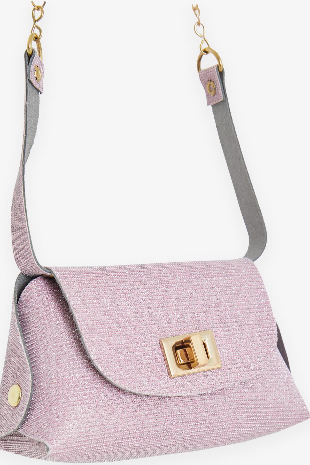 Breeze Çocuk Zincirli Simli Mini Omuz Çantası Pembe