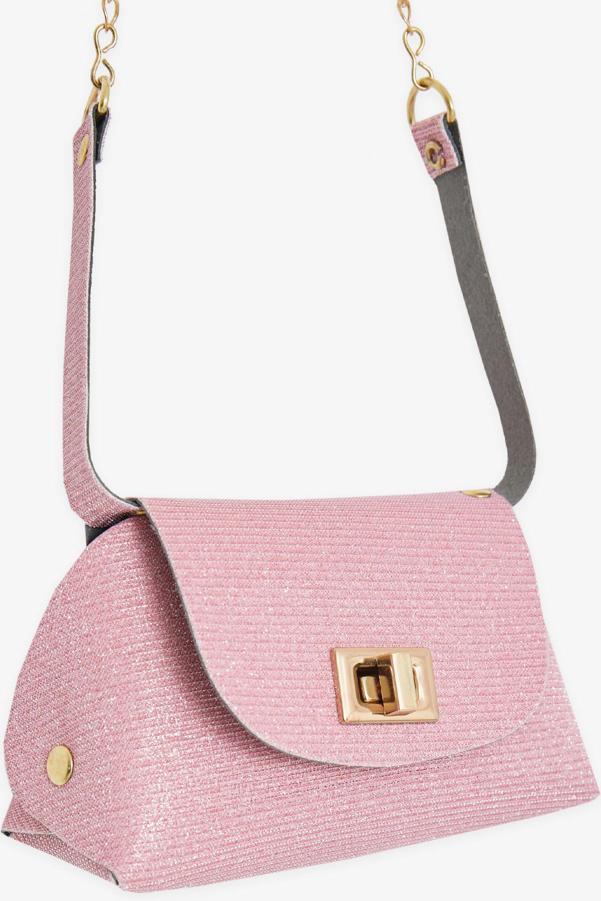 Breeze Çocuk Zincirli Simli Mini Omuz Çantası Pembe