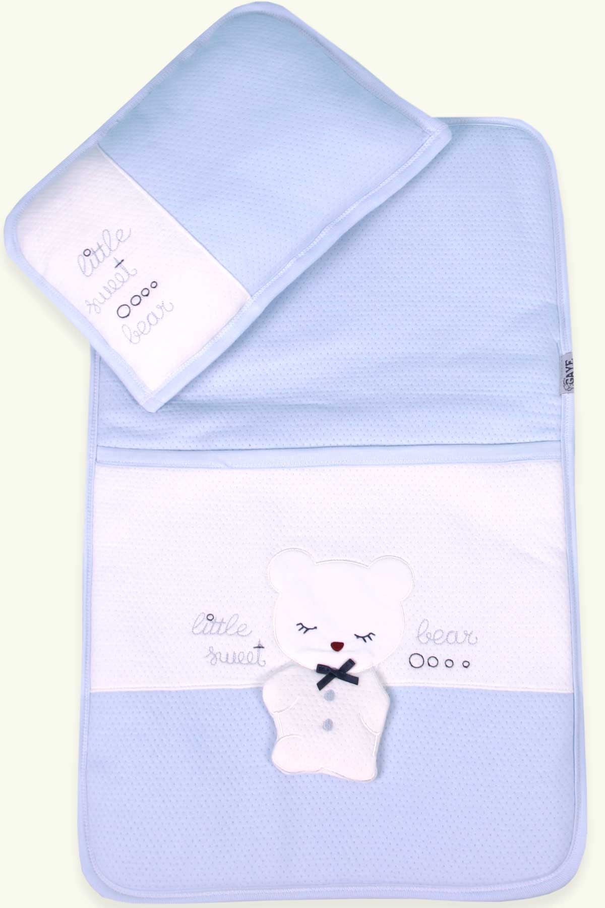 Breeze Erkek Bebek Alt Açma Minderi 2 li Uyuyan Ayıcıklı Bebe Mavisi (41 x 67 cm)