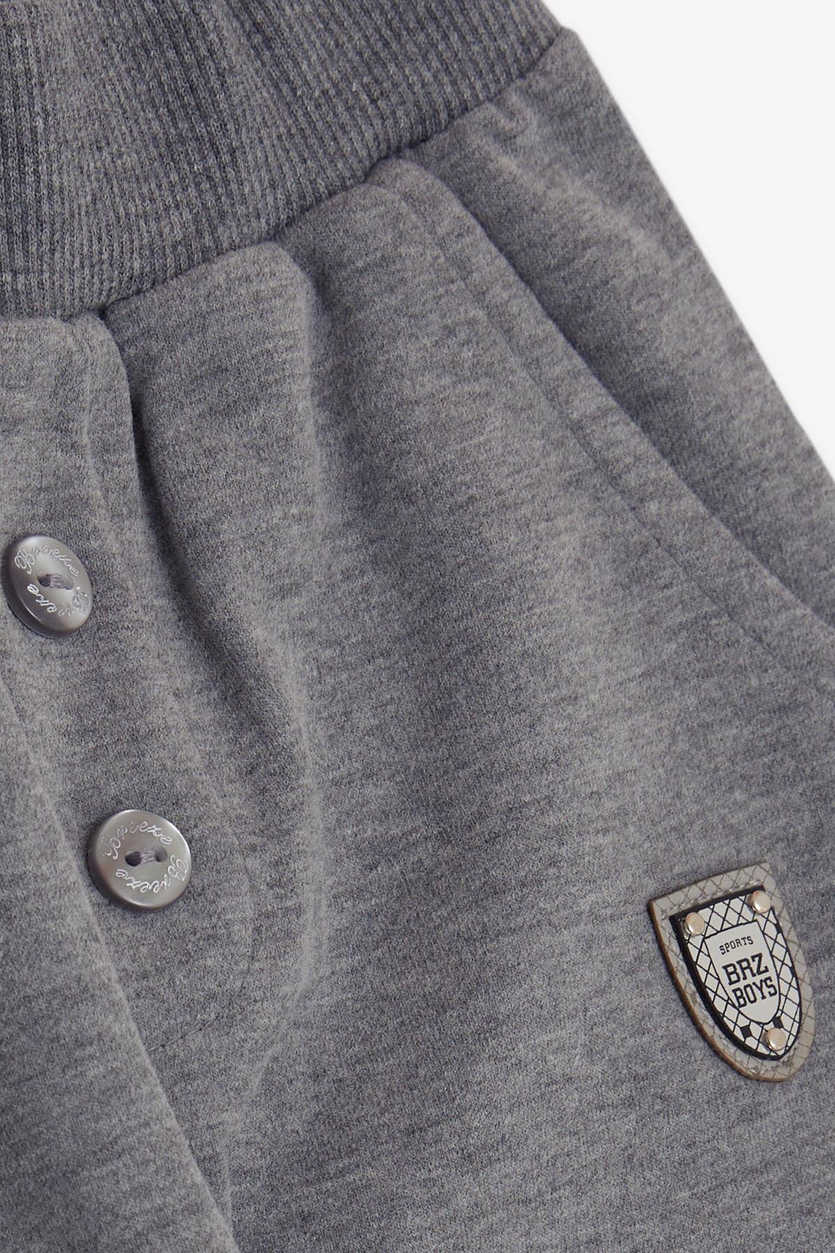 Breeze Erkek Bebek Alt Düğme Aksesuarlı Armalı Cepli Koyu Gri Melanj (9 Ay-3 Yaş)